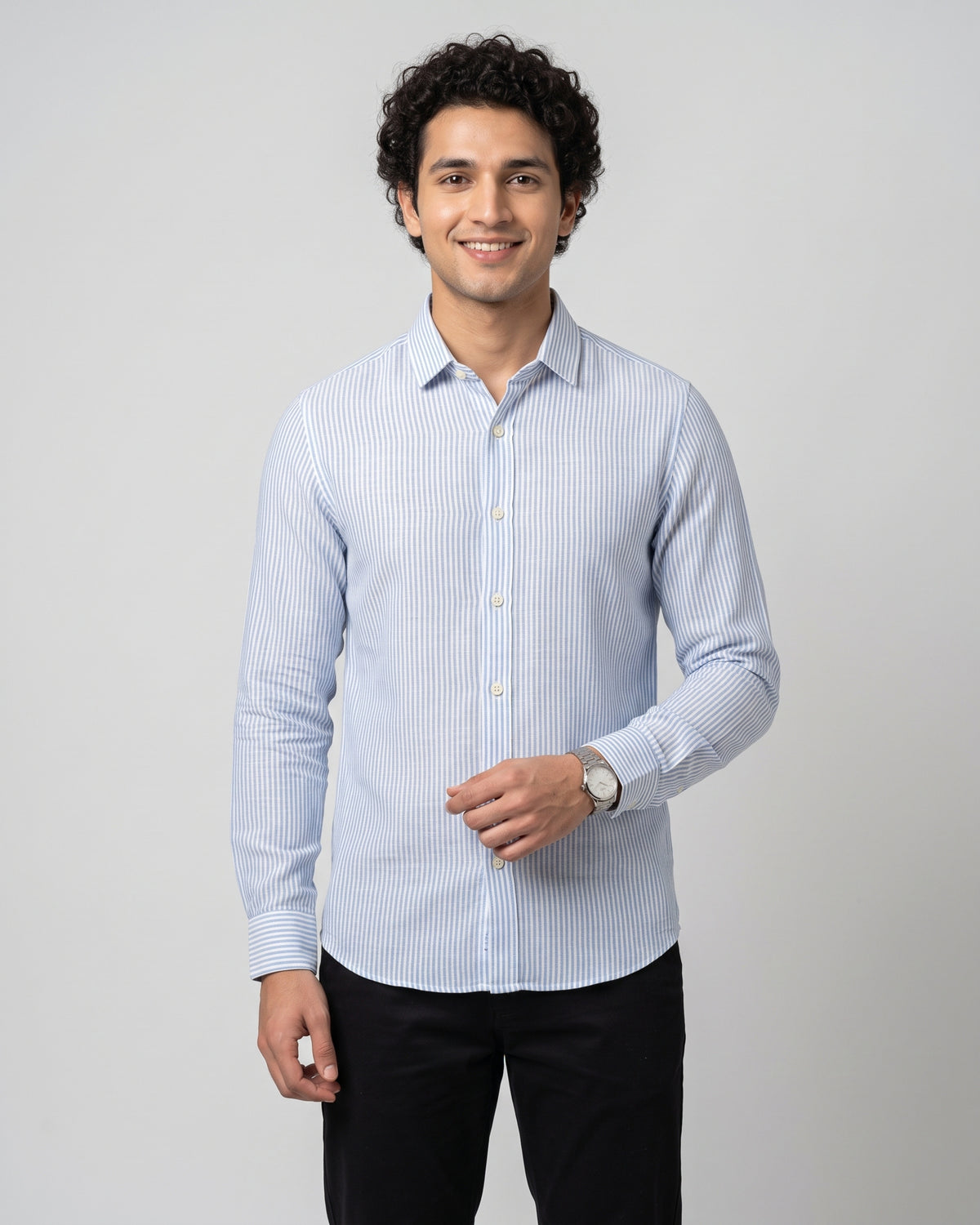 Full Sleeve Stripped Shirt - Sky Blue