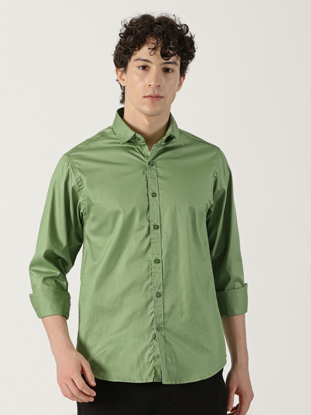 The Bleu Label Cotton Full Sleeve Solid Shirt - GREEN