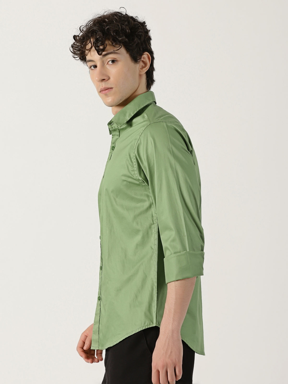 The Bleu Label Cotton Full Sleeve Solid Shirt - GREEN
