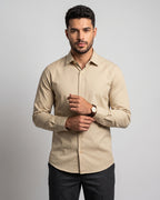 The Bleu Label Cotton Full Sleeve Solid Shirt - BEIGE