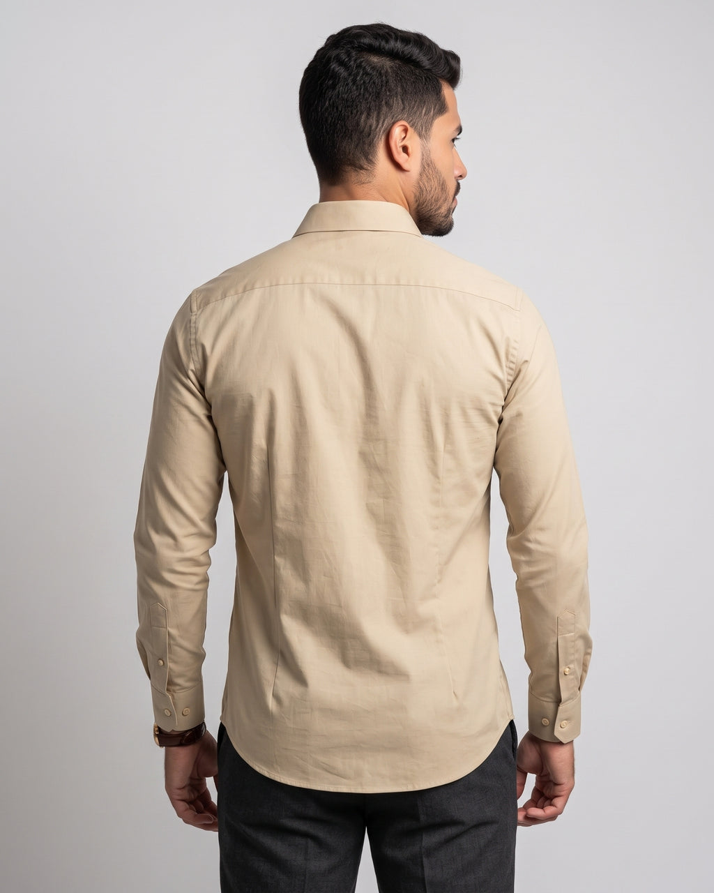 The Bleu Label Cotton Full Sleeve Solid Shirt - BEIGE