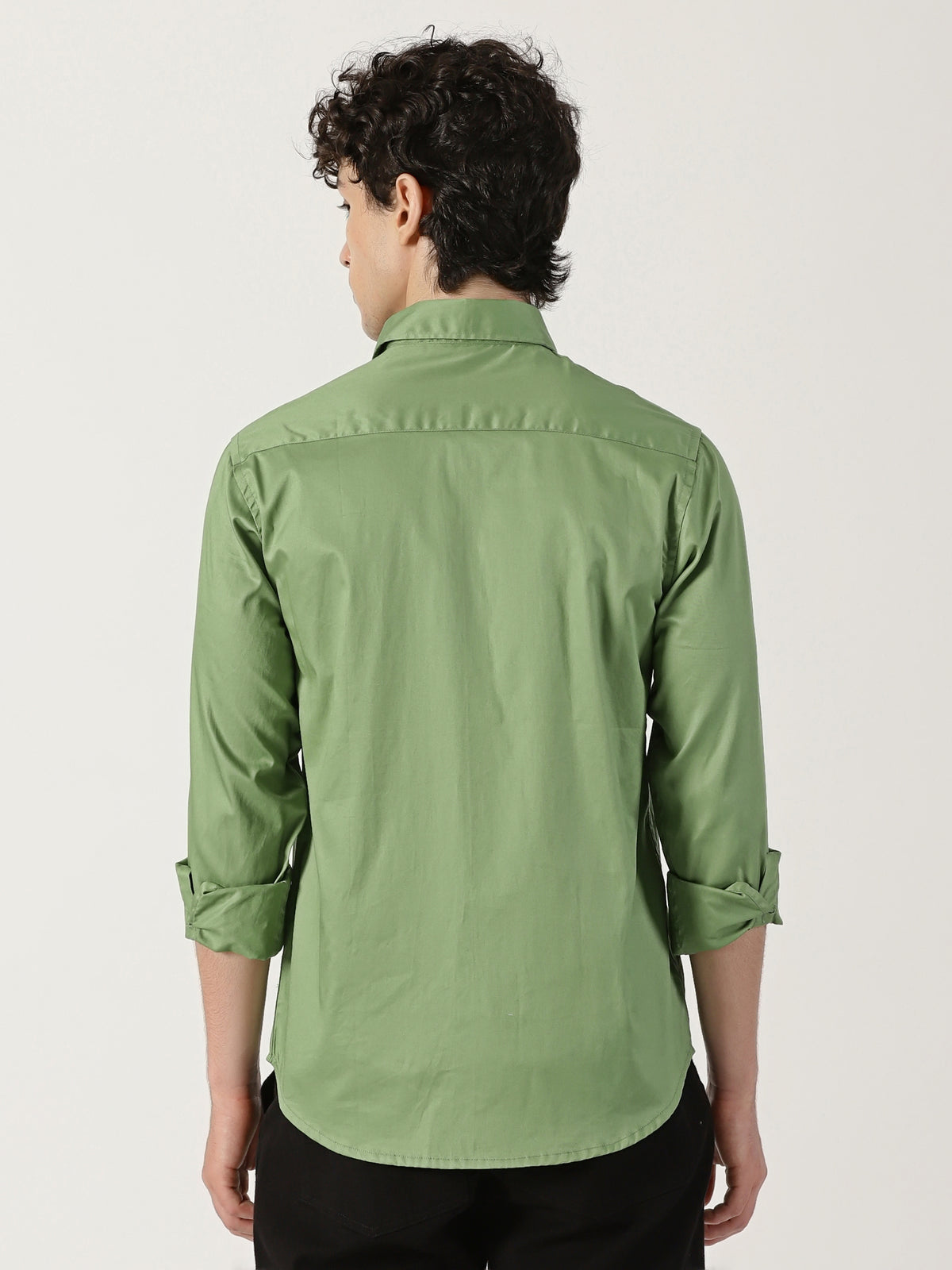 The Bleu Label Cotton Full Sleeve Solid Shirt - GREEN