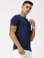 Men's Pack of 2 Round Neck Cotton T-shirts, White & Navy
