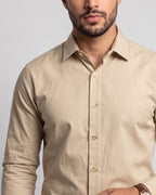 The Bleu Label Cotton Full Sleeve Solid Shirt - BEIGE