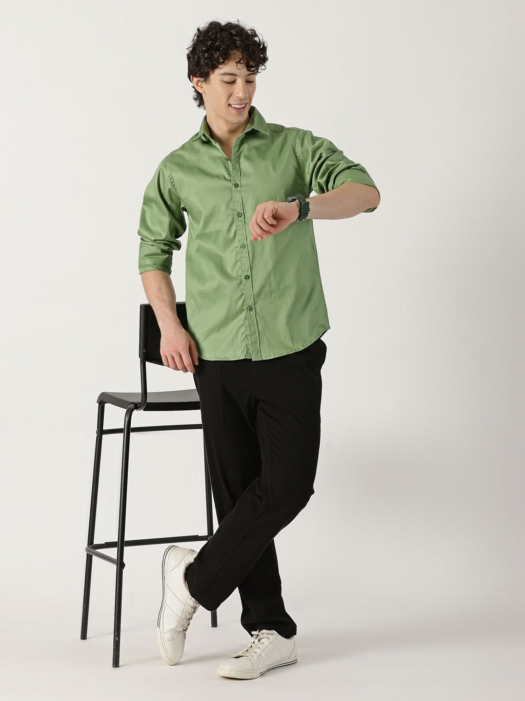 The Bleu Label Cotton Full Sleeve Solid Shirt - GREEN