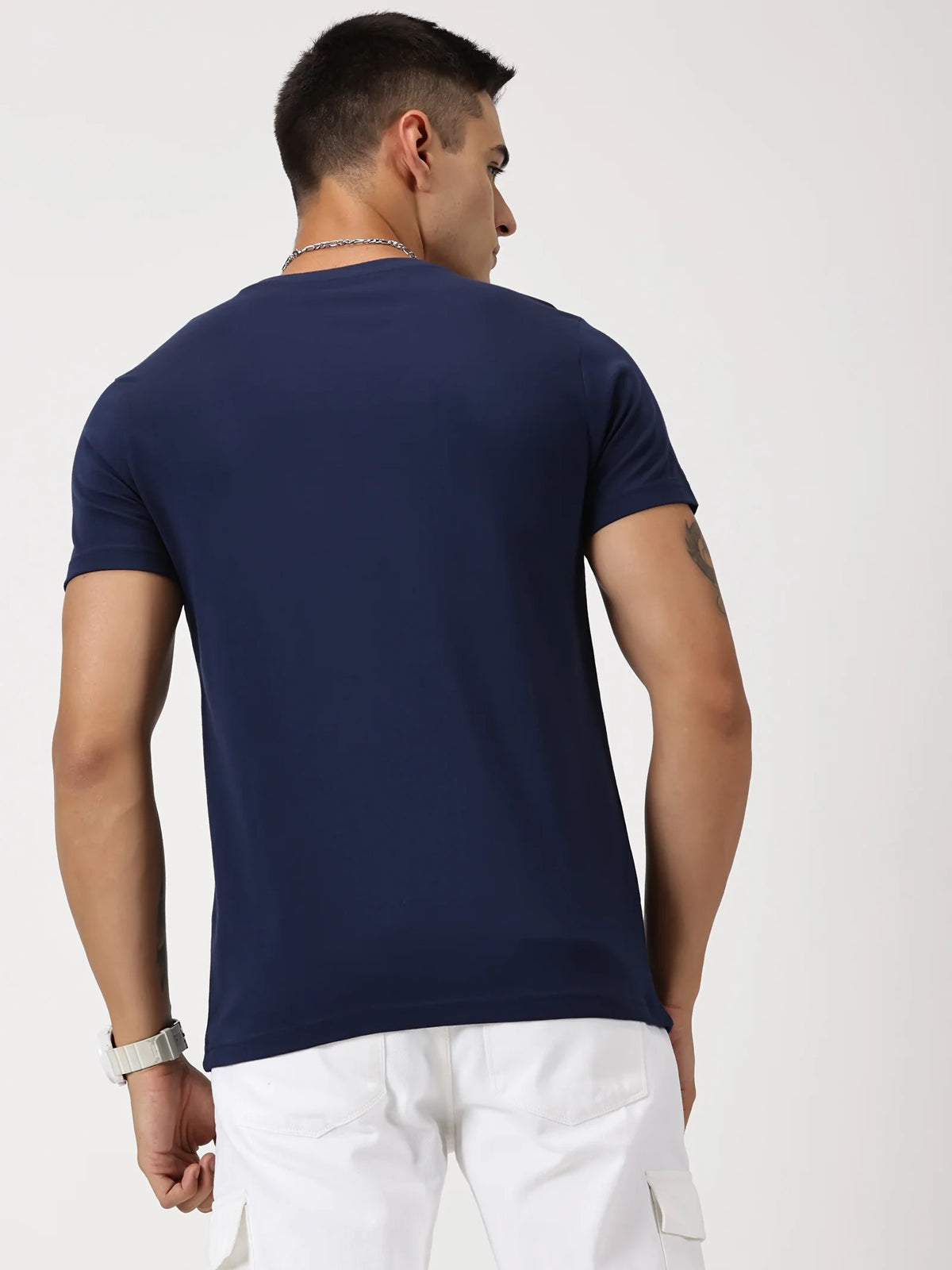Men's Pack of 2 Round Neck Cotton T-Shirts, Black & Navy