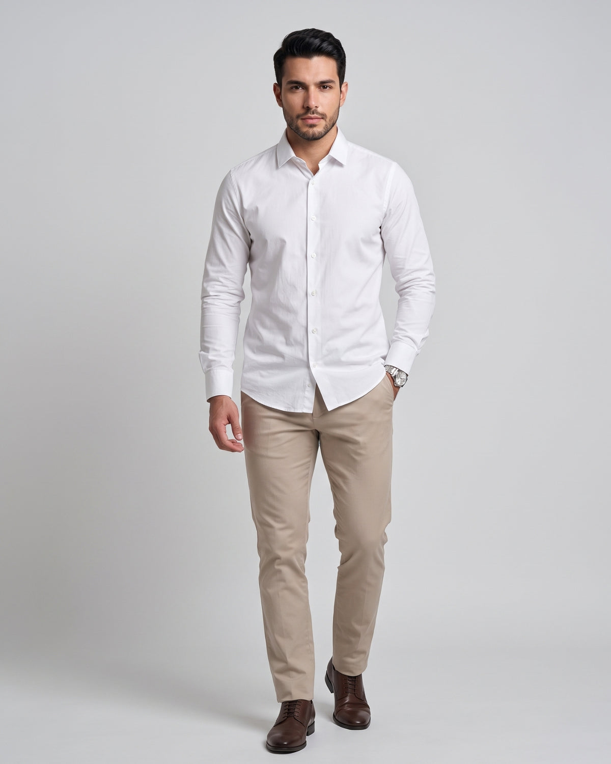 The Bleu Label Cotton Full Sleeve Solid Shirt - WHITE