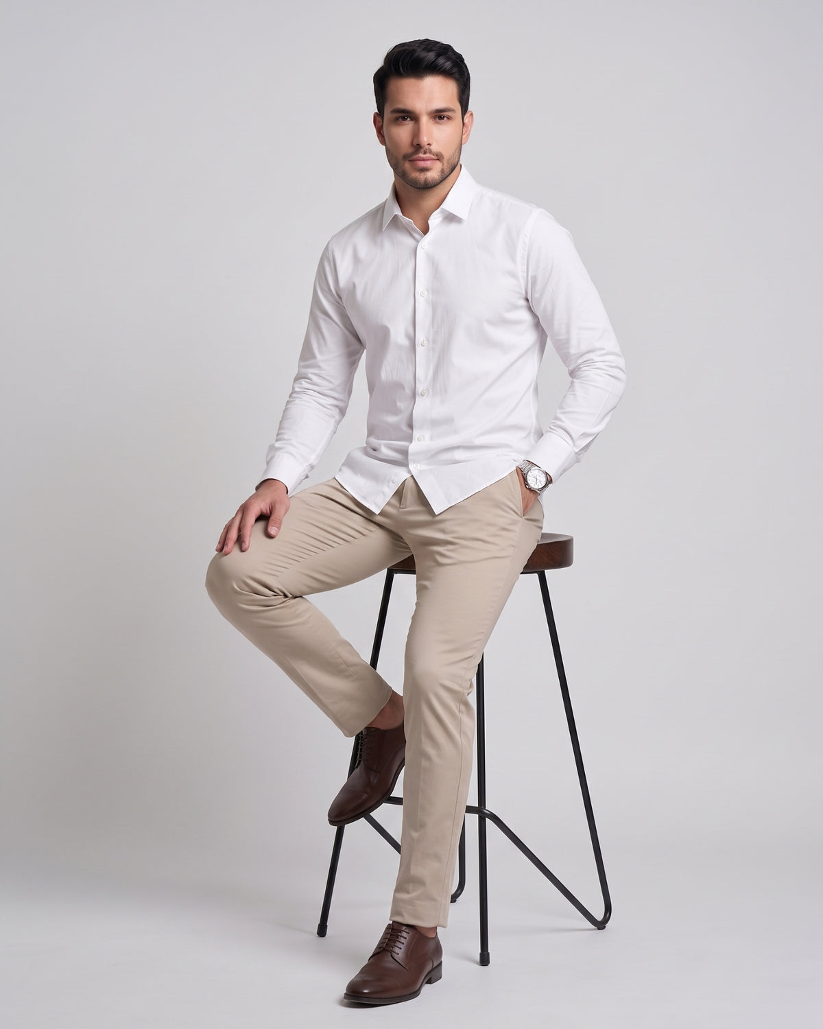 The Bleu Label Cotton Full Sleeve Solid Shirt - WHITE