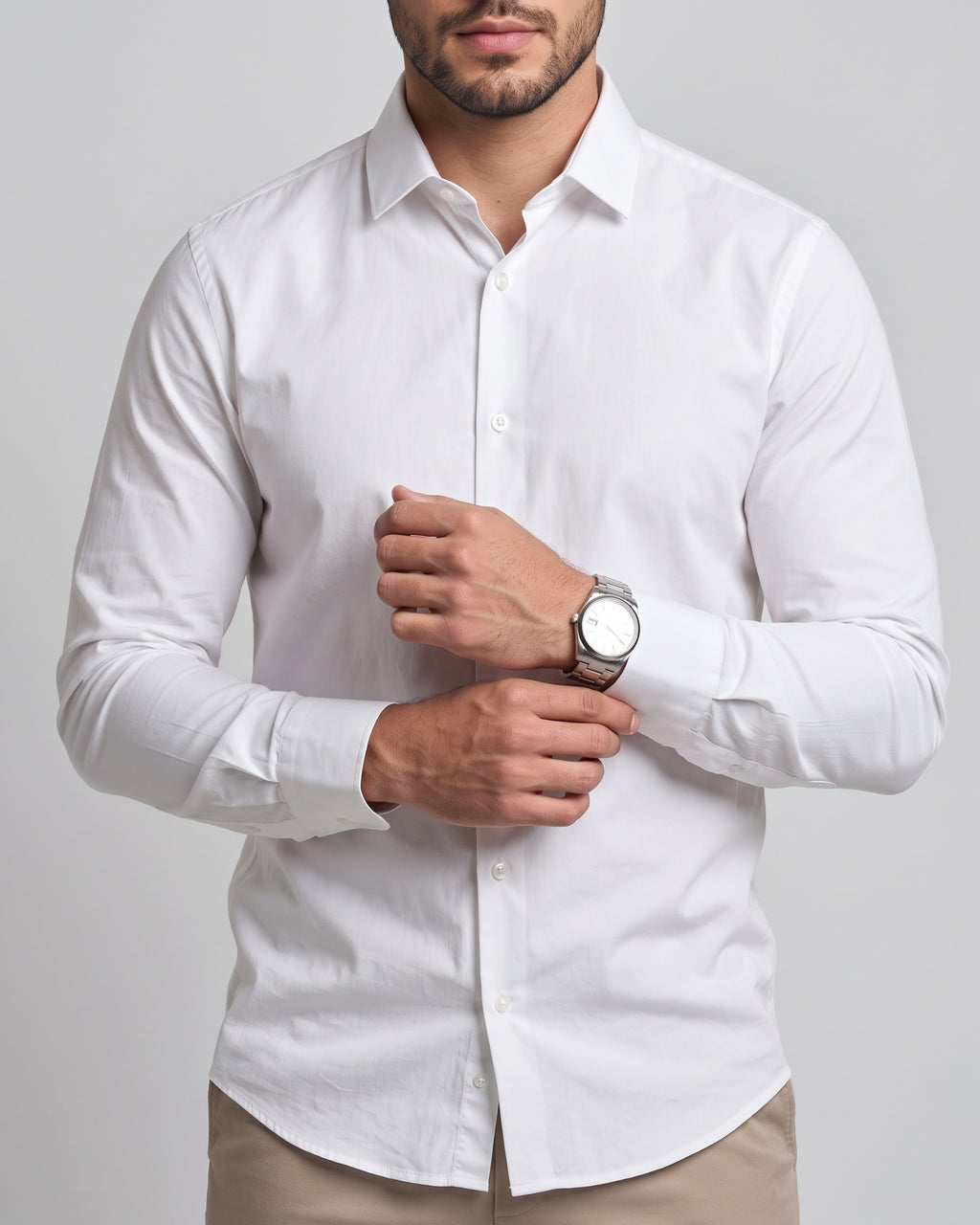 The Bleu Label Cotton Full Sleeve Solid Shirt - WHITE