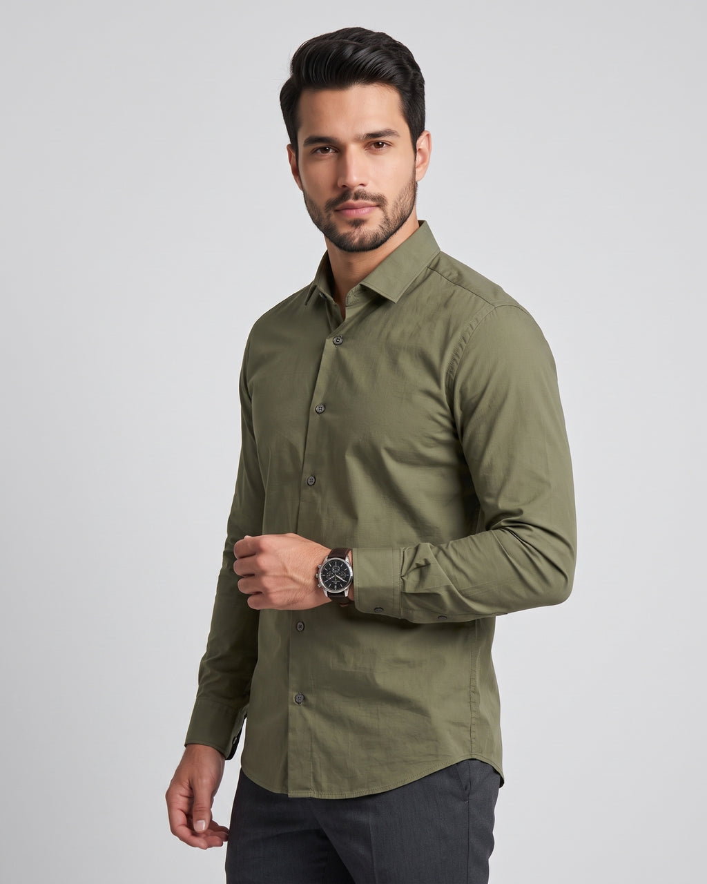 The Bleu Label Cotton Full Sleeve Solid Shirt - OLIVE