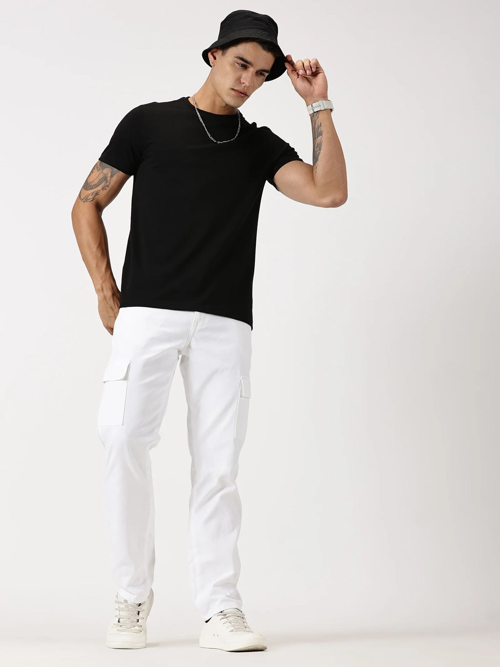 Men's Pack of 2 Round Neck Cotton T-Shirts, Black & Navy