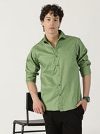 The Bleu Label Cotton Full Sleeve Solid Shirt - GREEN