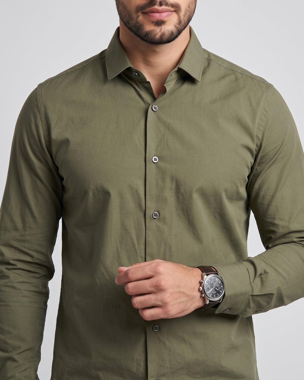 The Bleu Label Cotton Full Sleeve Solid Shirt - OLIVE