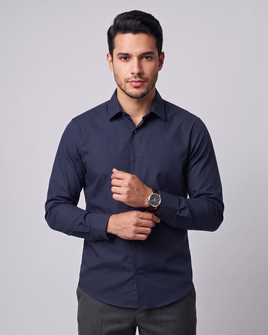 The Bleu Label Cotton Full Sleeve Solid Shirt - NAVY