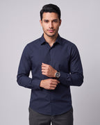 The Bleu Label Cotton Full Sleeve Solid Shirt - NAVY
