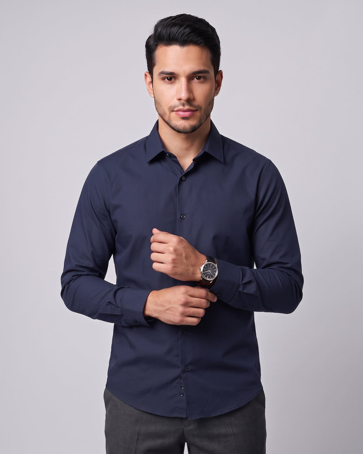 The Bleu Label Cotton Full Sleeve Solid Shirt - NAVY
