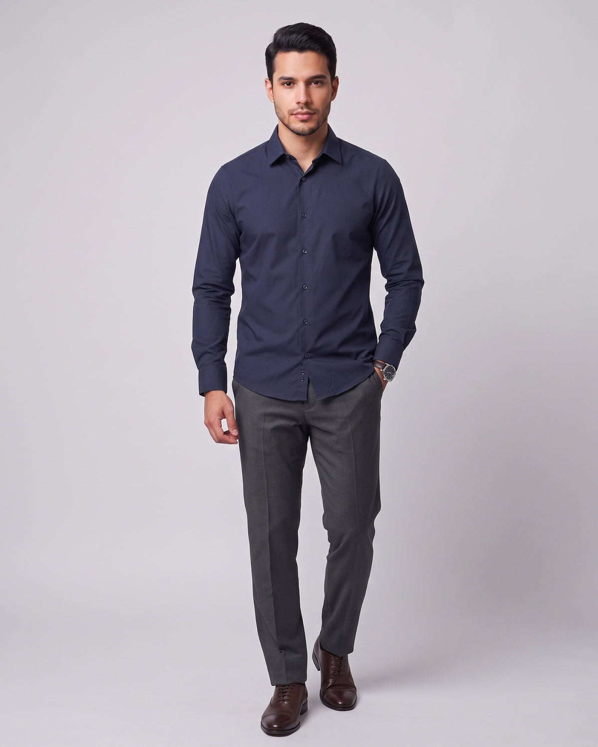 The Bleu Label Cotton Full Sleeve Solid Shirt - NAVY