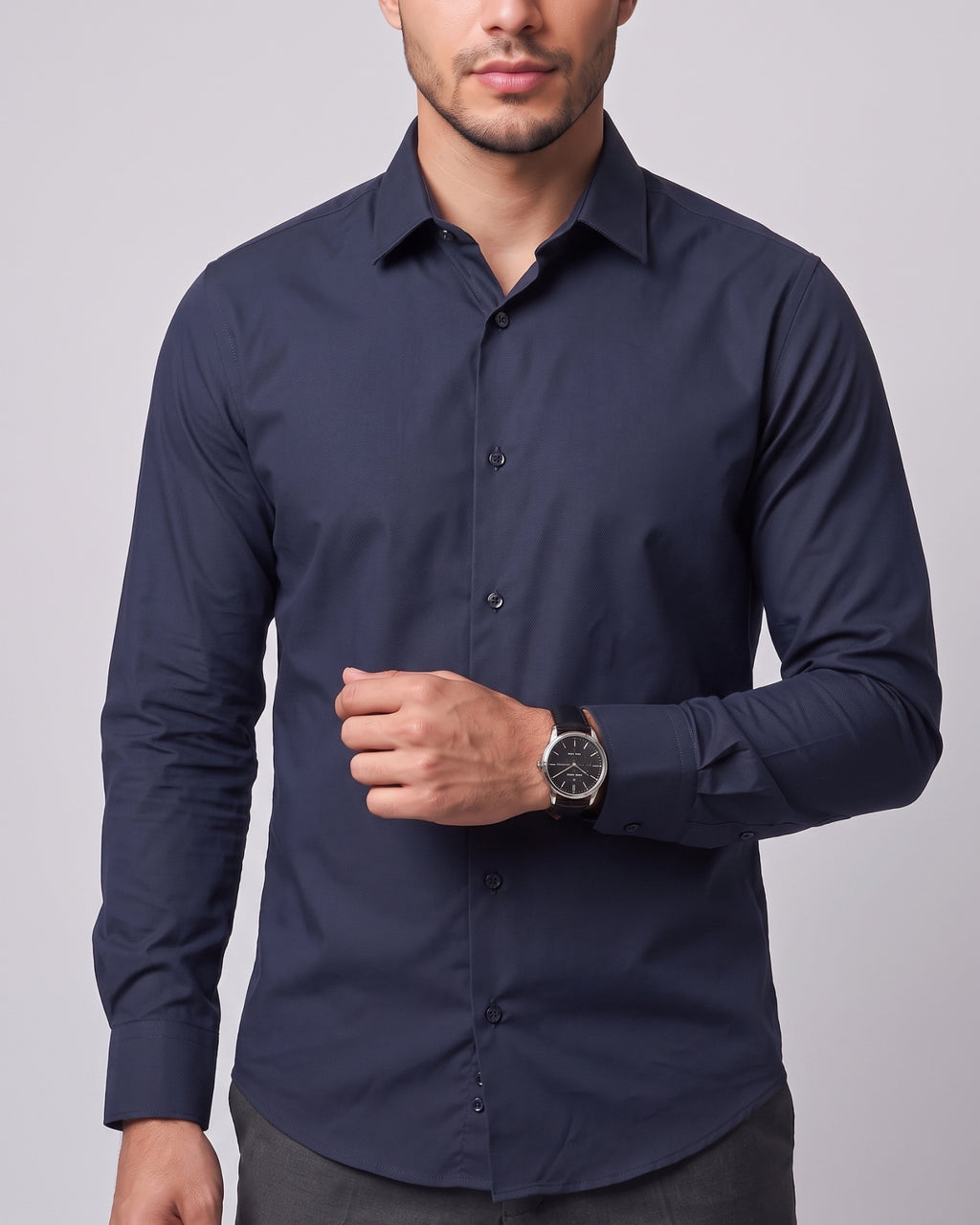 The Bleu Label Cotton Full Sleeve Solid Shirt - NAVY