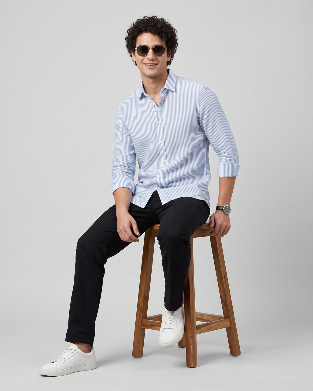 Full Sleeve Stripped Shirt - Sky Blue