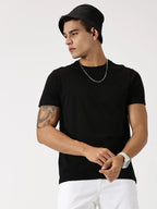 Men's Pack of 2 Round Neck Cotton T-Shirts, Black & Navy