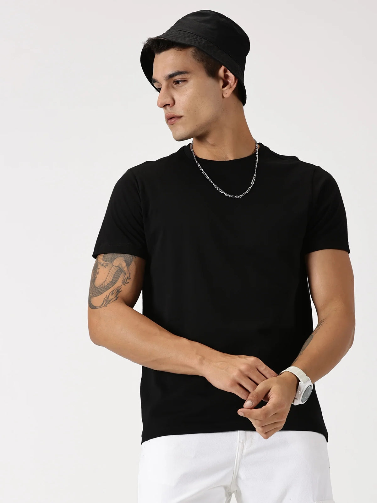 Men's Pack of 3 Rount Neck Cotton T-shirt - White, Black & Navy