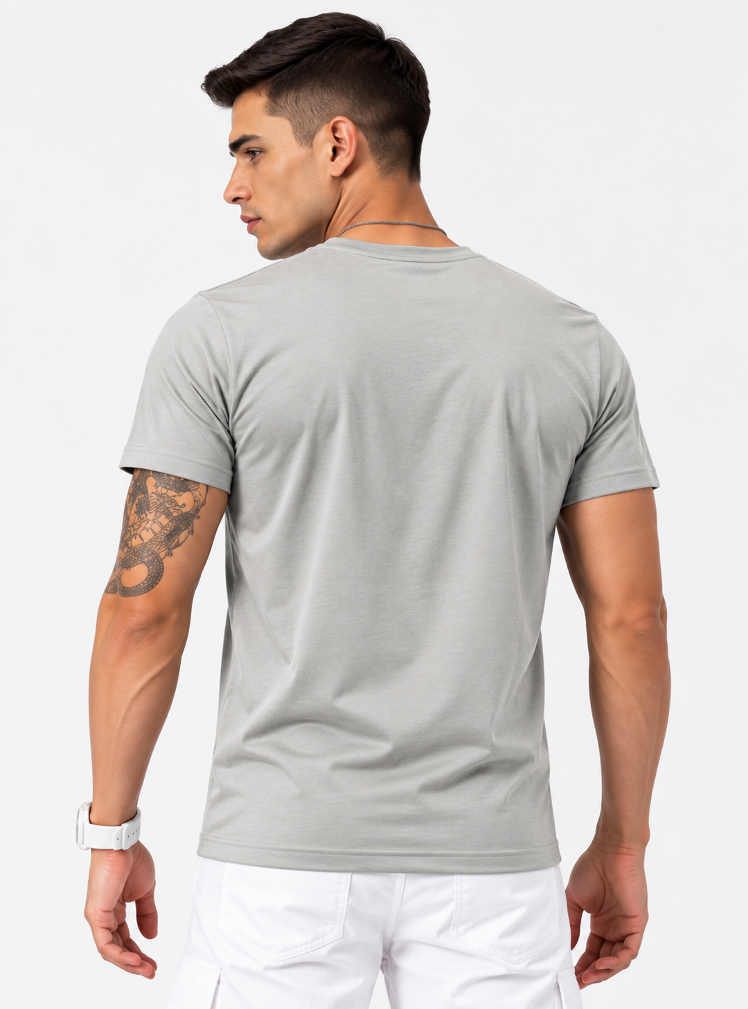 Men's Pack of 3 Rount Neck Cotton T-shirt - White, Black & Grey