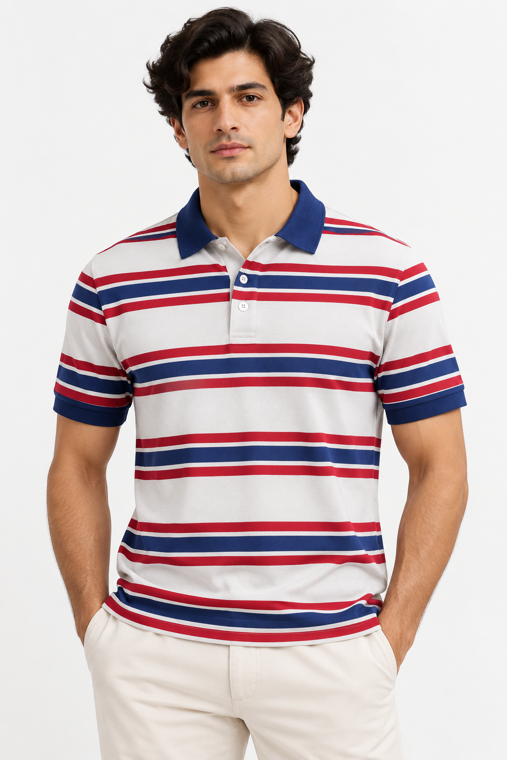 The Bleu Label Polo - All over Print Stripes White