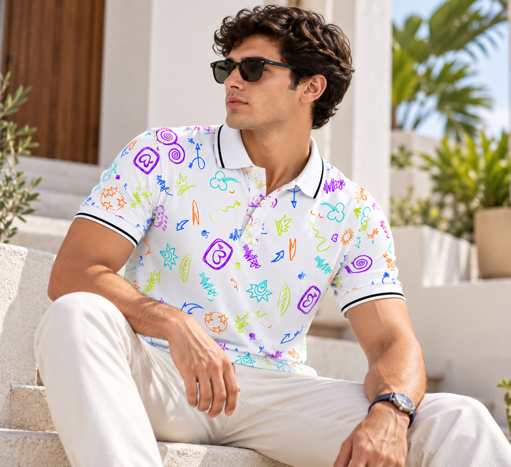 The Bleu Label Polo - All Over Print White
