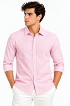 Full Sleeve Stripped Lenin Shirt - Pink
