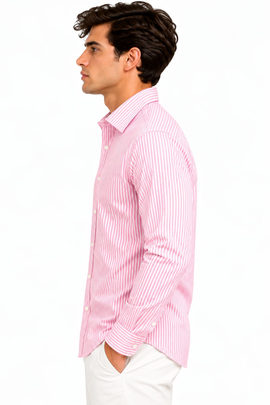 Full Sleeve Stripped Lenin Shirt - Pink