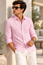 Full Sleeve Stripped Lenin Shirt - Pink