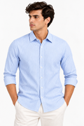 Full Sleeve Stripped Lenin Shirt - Sky Blue