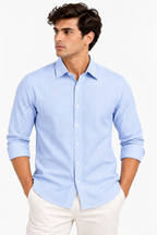 Full Sleeve Stripped Lenin Shirt - Sky Blue