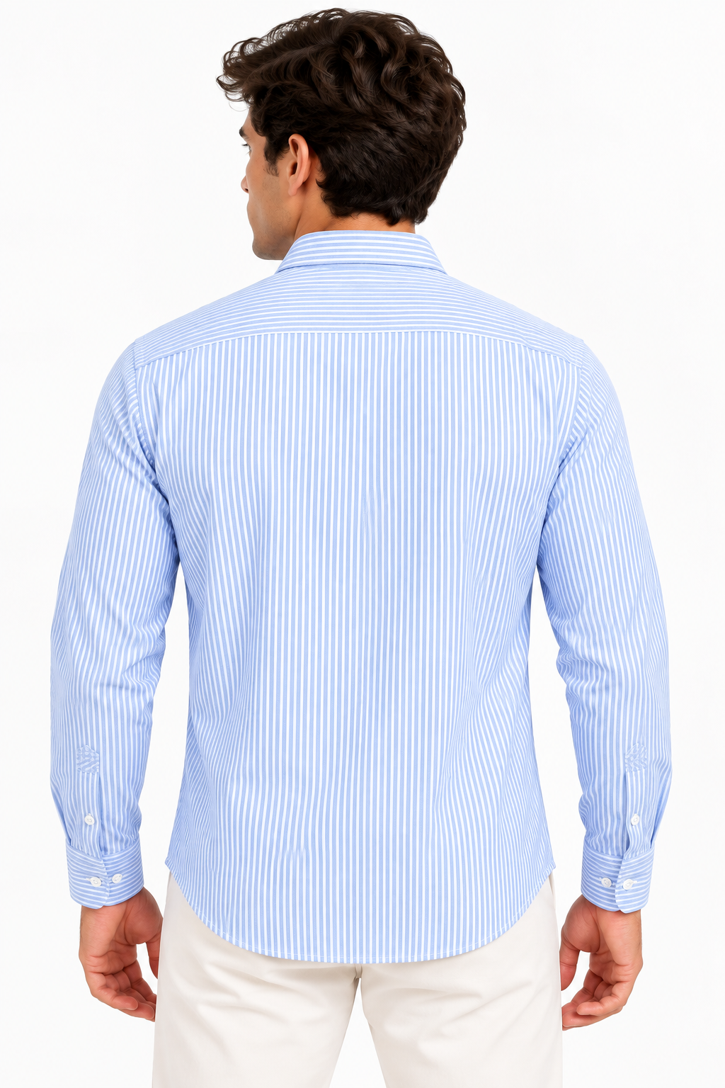 Full Sleeve Stripped Lenin Shirt - Sky Blue