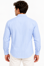 Full Sleeve Stripped Lenin Shirt - Sky Blue