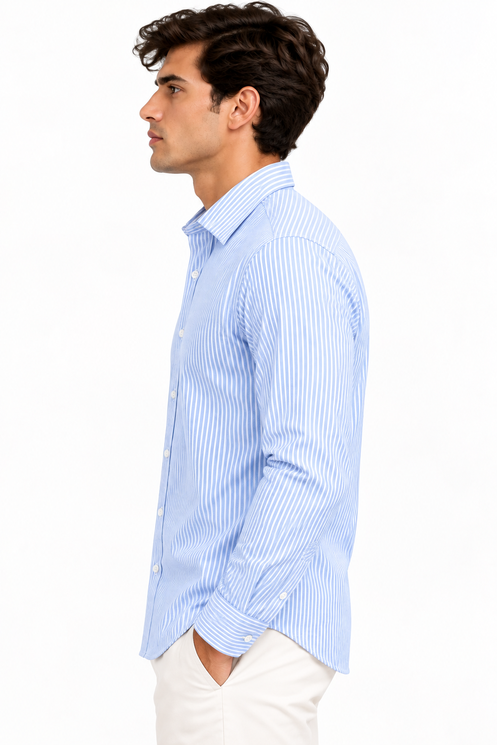 Full Sleeve Stripped Lenin Shirt - Sky Blue