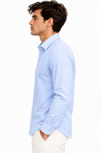 Full Sleeve Stripped Lenin Shirt - Sky Blue