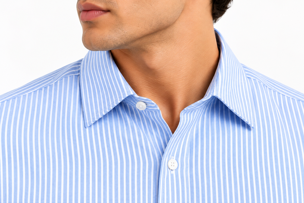 Full Sleeve Stripped Lenin Shirt - Sky Blue