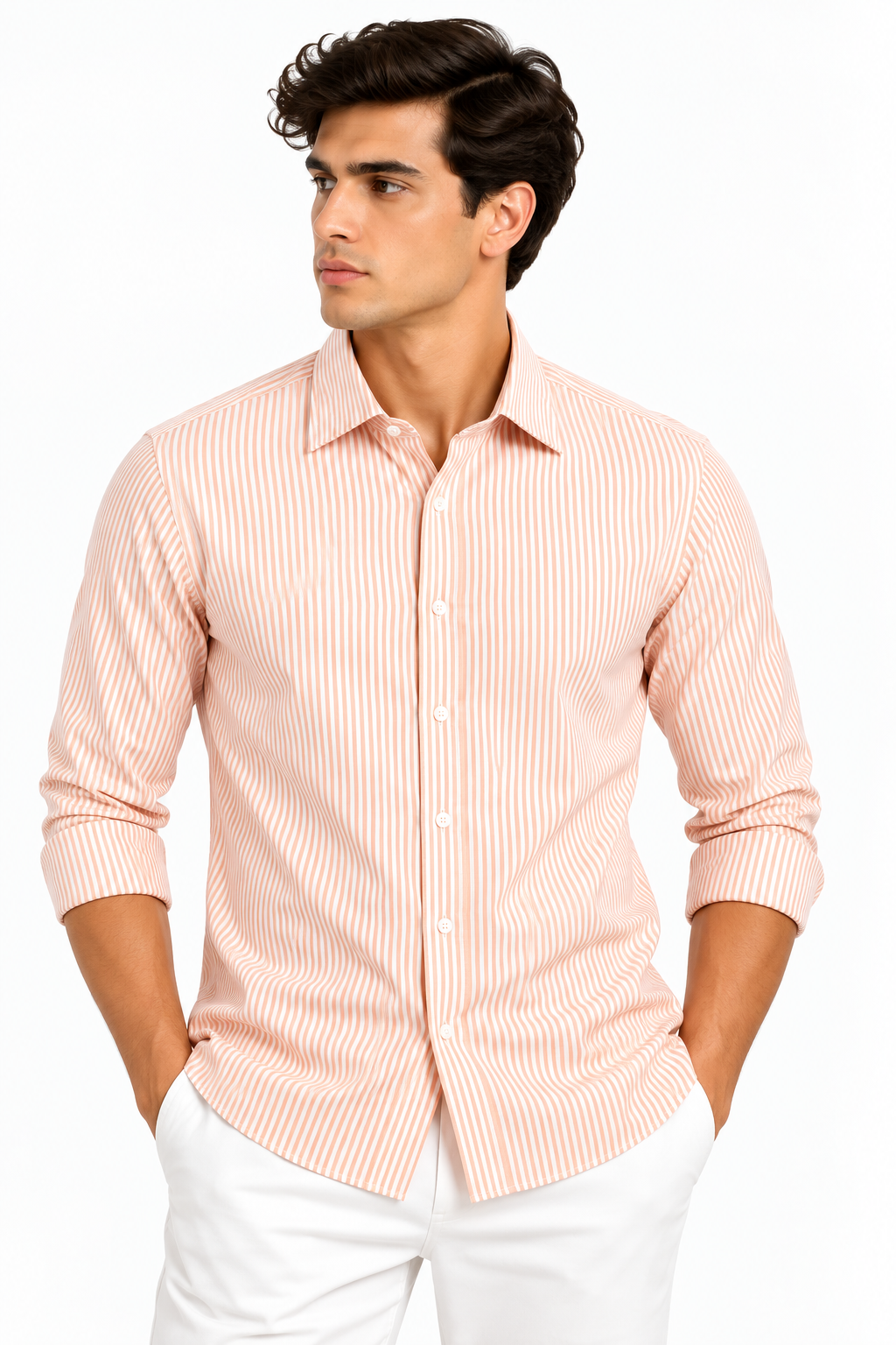 Full Sleeve Stripped Lenin Shirt - Orange
