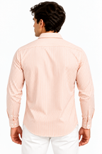 Full Sleeve Stripped Lenin Shirt - Orange
