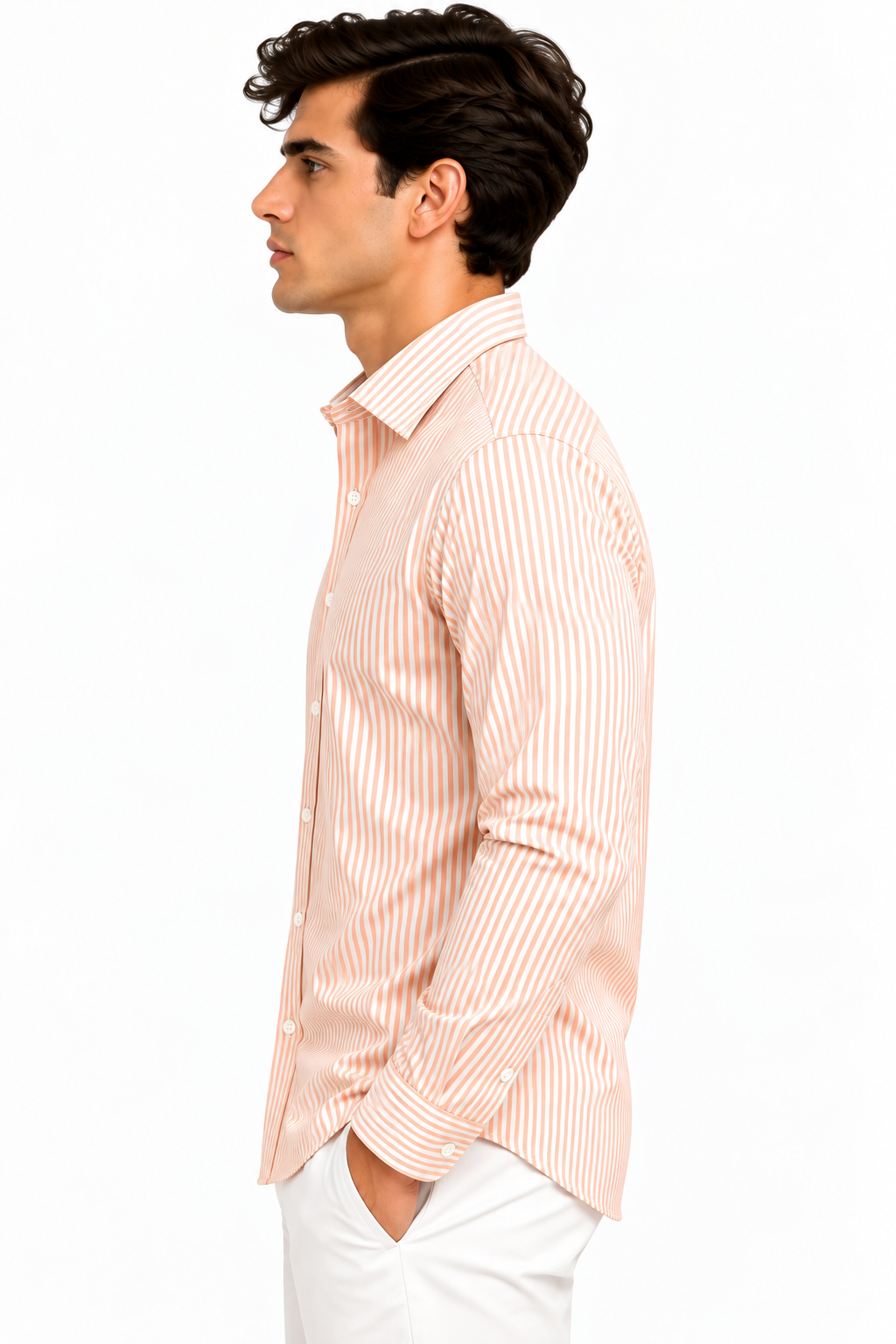 Full Sleeve Stripped Lenin Shirt - Orange