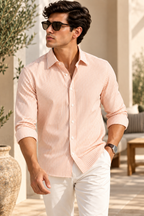 Full Sleeve Stripped Lenin Shirt - Orange