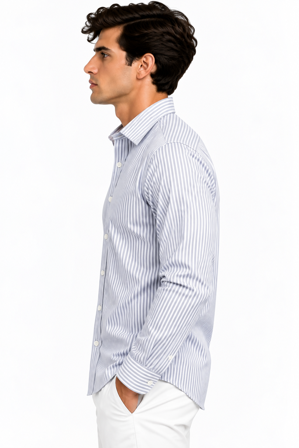 Full Sleeve Stripped Lenin Shirt - Navy