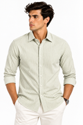 Full Sleeve Stripped Lenin Shirt - Green