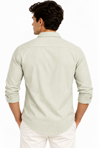 Full Sleeve Stripped Lenin Shirt - Green