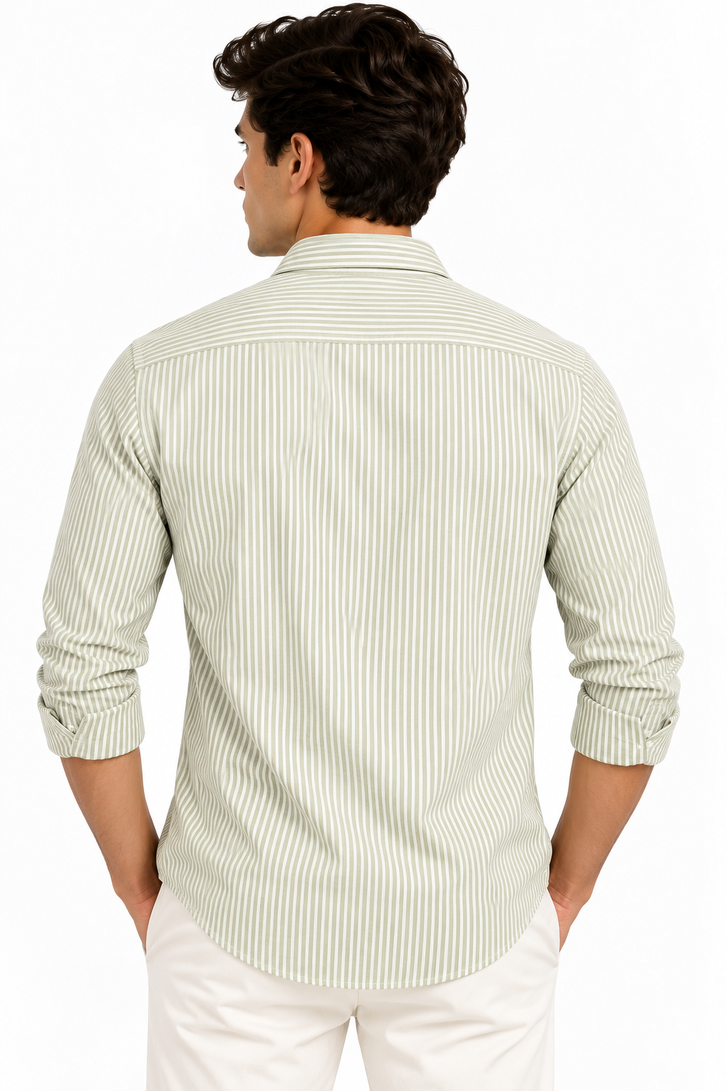 Full Sleeve Stripped Lenin Shirt - Green