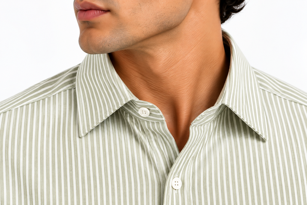 Full Sleeve Stripped Lenin Shirt - Green