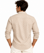 Full Sleeve Gingham Checkered Shirt - Beige
