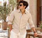 Full Sleeve Gingham Checkered Shirt - Beige
