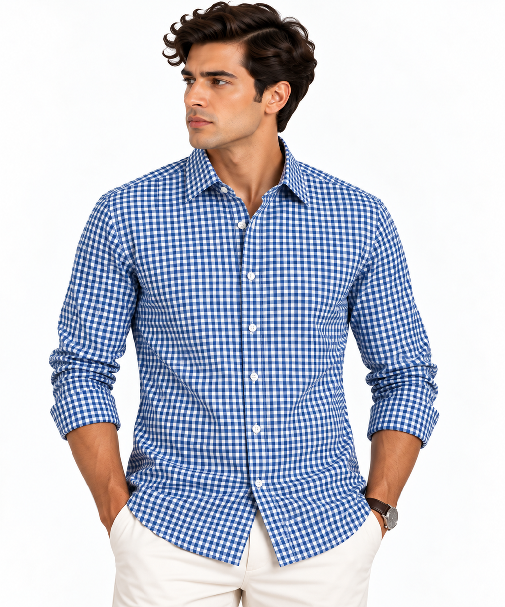 Full Sleeve Gingham Checkered Shirt - Blue
